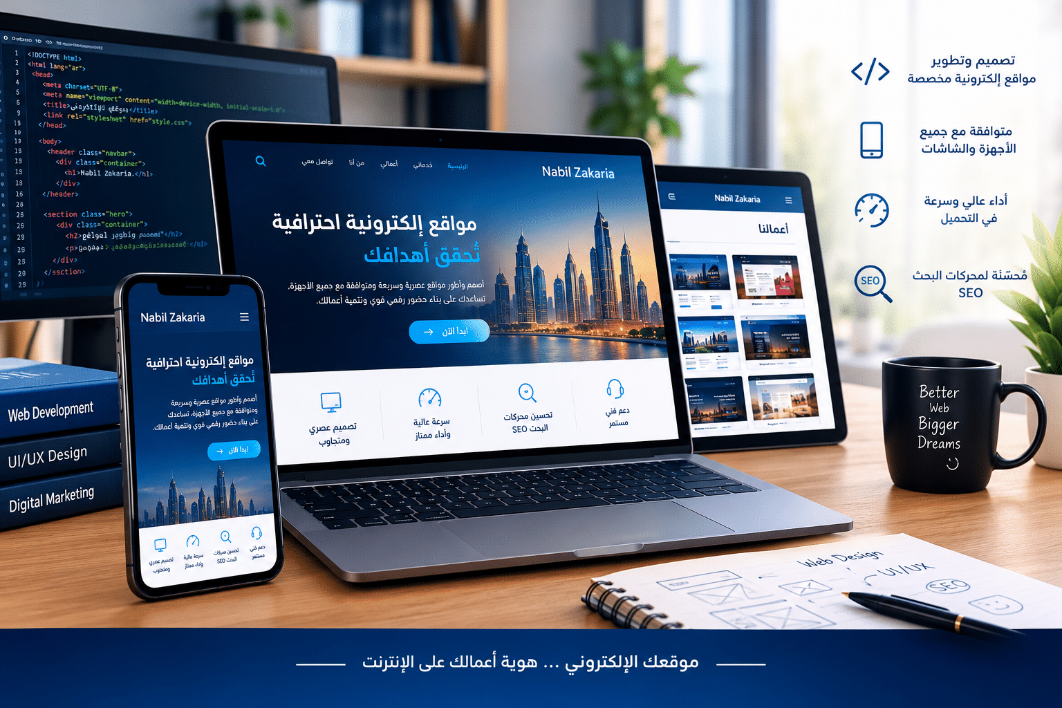 responsive arabic web design workspace