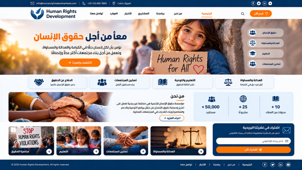 wide clean modern nonprofit website homepage her